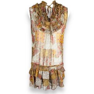 Dimri‎ Womens Size Large Boho Patchwork Sheer Tunic Top Ruffles Indie Artsy